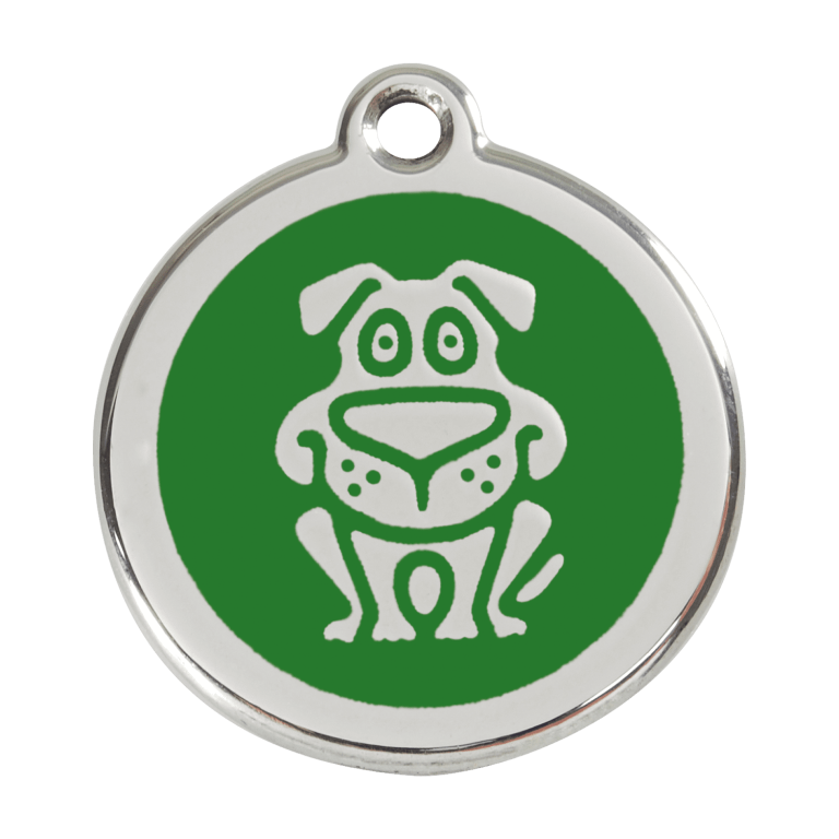 Vue avant - Médaille personnalisée pour chien Red Dingo Émail et acier inoxydable - Motif chien - Vert - Größe L