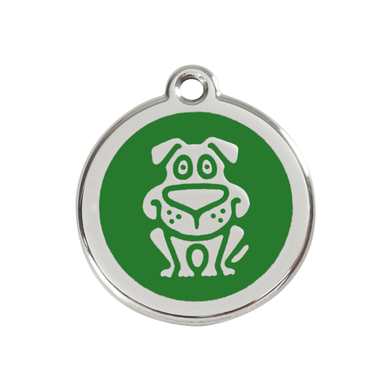 Vue avant - Médaille personnalisée pour chien Red Dingo émail et acier inoxydable vert - Größe M