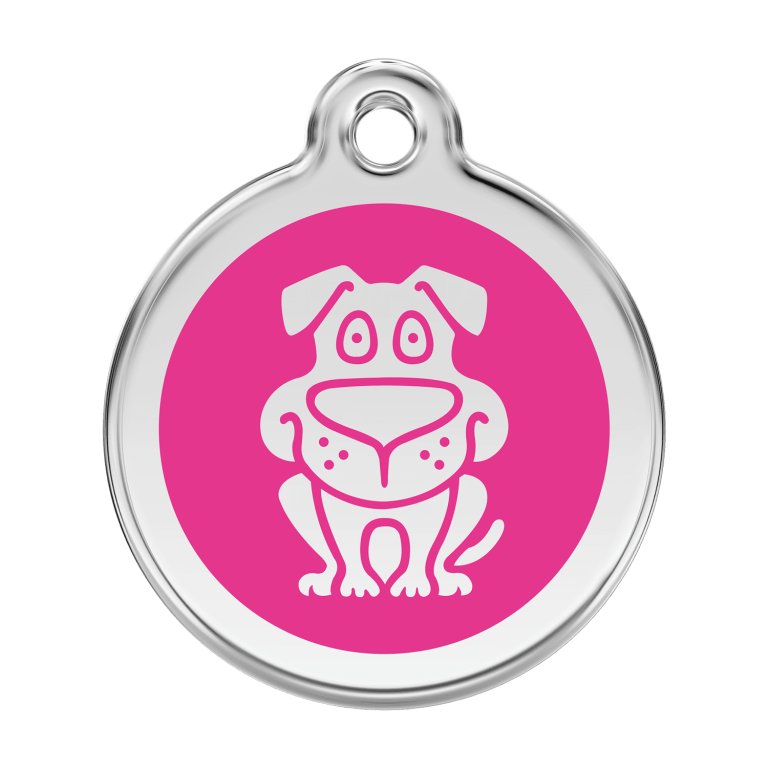 Vue avant - Médaille personnalisée pour chien Red Dingo en émail et acier inoxydable - Rose vif - Größe L