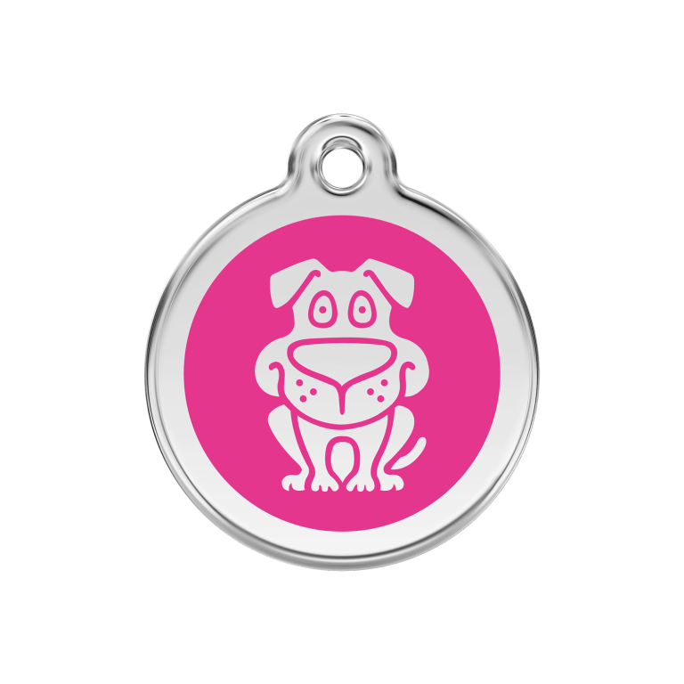 Vue avant - Médaille personnalisable pour chien Red Dingo en émail et acier inoxydable - Rose vif - Größe M