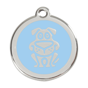 Hundemarke mit Hundemotiv in Hellblau, Emaille und Edelstahl, Größe L