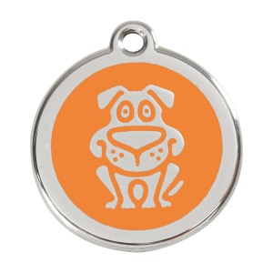 Hundemarke mit Hundemotiv in Orange, Emaille und Edelstahl, Größe L