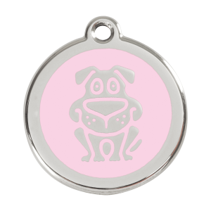 Hundemarke mit Hundemotiv in Rosa, Emaille und Edelstahl, Größe L