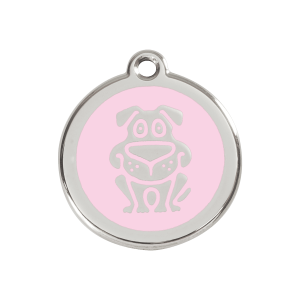 Hundemarke mit Hundemotiv in rosa Emaille, Größe M