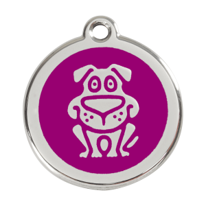 Hundemarke mit Hundemotiv in Violett, Emaille und Edelstahl, Größe L