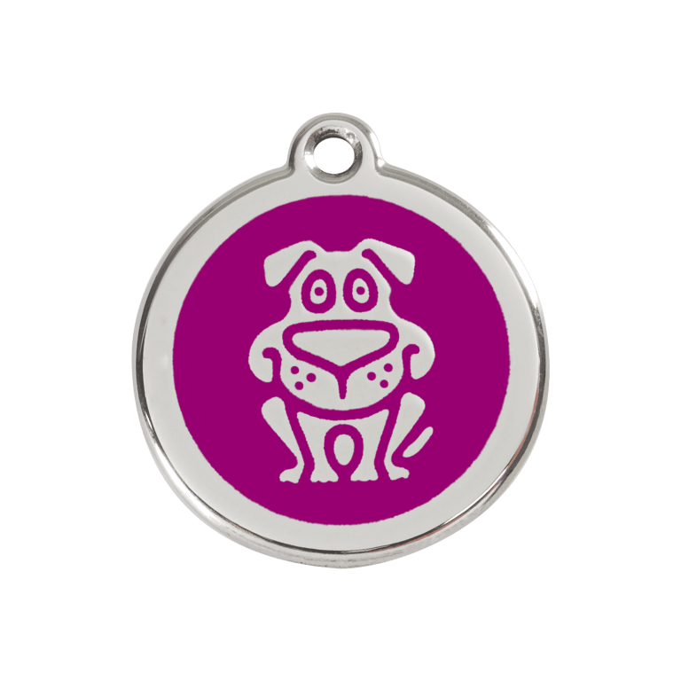 Vue avant - Médaille personnalisée pour chien Red Dingo en émail et acier inoxydable violet - Größe M