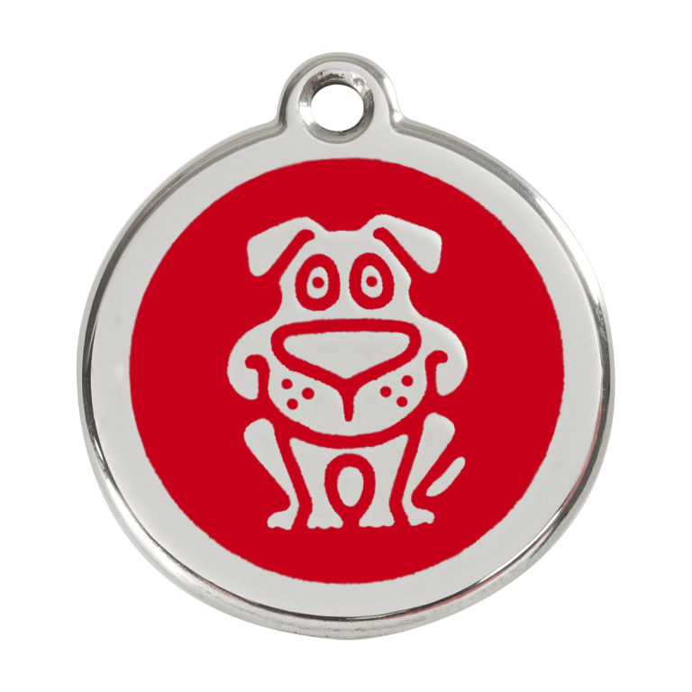Vue avant - Médaille personnalisée pour chien Red Dingo Émail et acier inoxydable - Motif chien - Rouge - Größe L