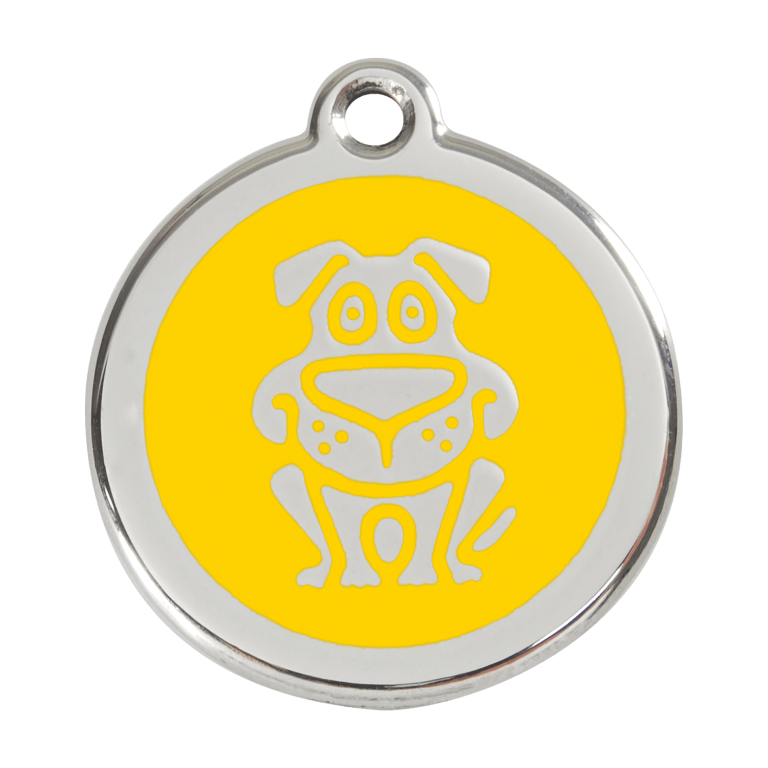 Vue avant - Médaille personnalisée pour chien Red Dingo Émail et acier inoxydable Jaune L 38.00mm