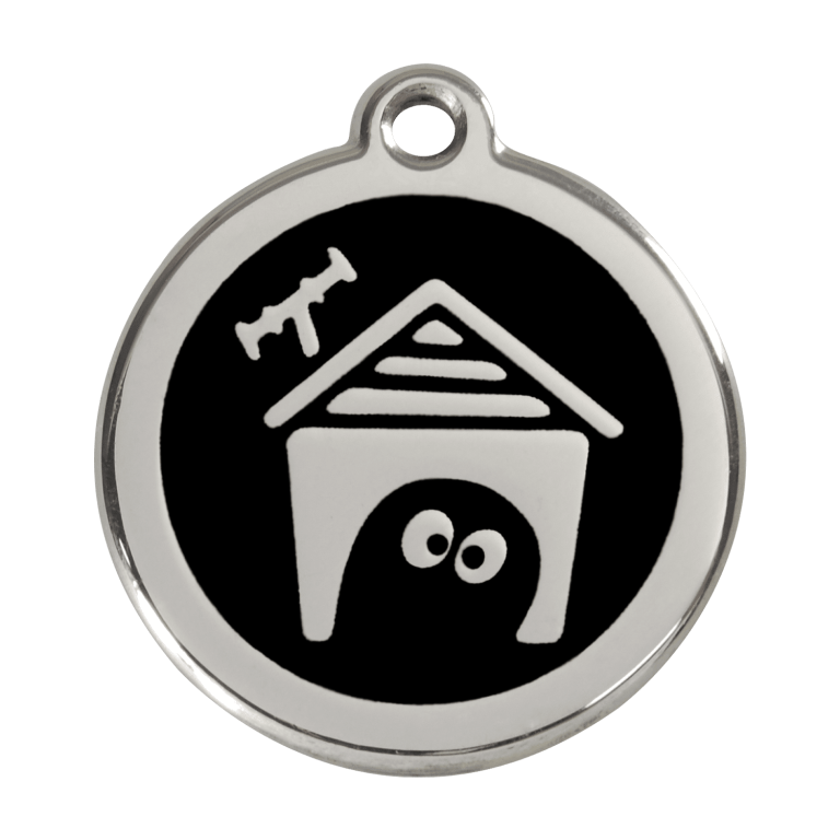Vue avant - Médaille personnalisable pour chien en émail et acier inoxydable Red Dingo - Design Niche - Noir - Größe L