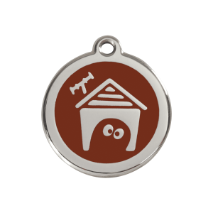 Hundemarke braune Hundehütte aus Emaille und Edelstahl, Größe M