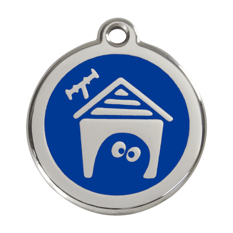 Vue avant - Médaille personnalisée pour chien en émail et acier inoxydable - Red Dingo - Bleu foncé - Größe L