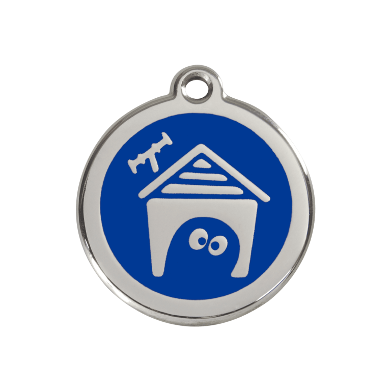 Vue avant - Médaille personnalisée pour chien en émail et acier inoxydable - Red Dingo - Bleu foncé - Größe M