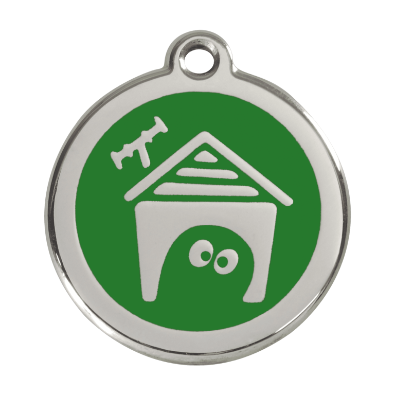 Vue avant - Médaille personnalisée pour chien Red Dingo en émail et acier inoxydable - Motif Niche - Vert - Größe L