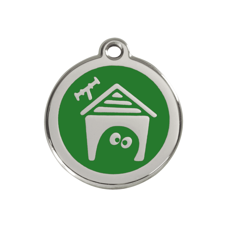 Vue avant - Médaille personnalisée pour chien Red Dingo en émail et acier inoxydable - Motif Niche - Vert - Größe M