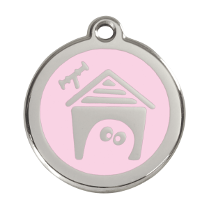 Hundemarke mit rosa Emaille und Edelstahl – Größe L