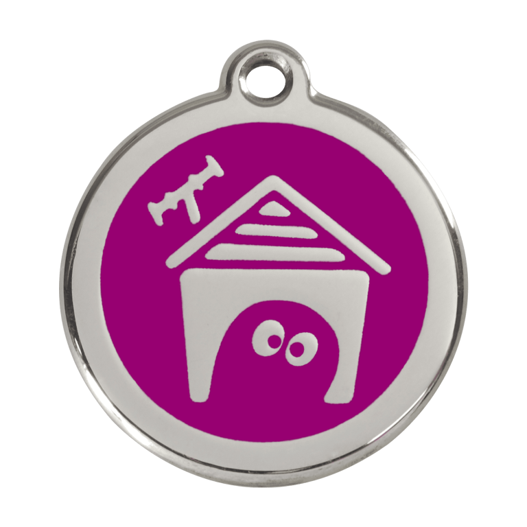 Vue avant - Médaille personnalisée pour chien Red Dingo en émail et acier inoxydable - Violet - Größe L