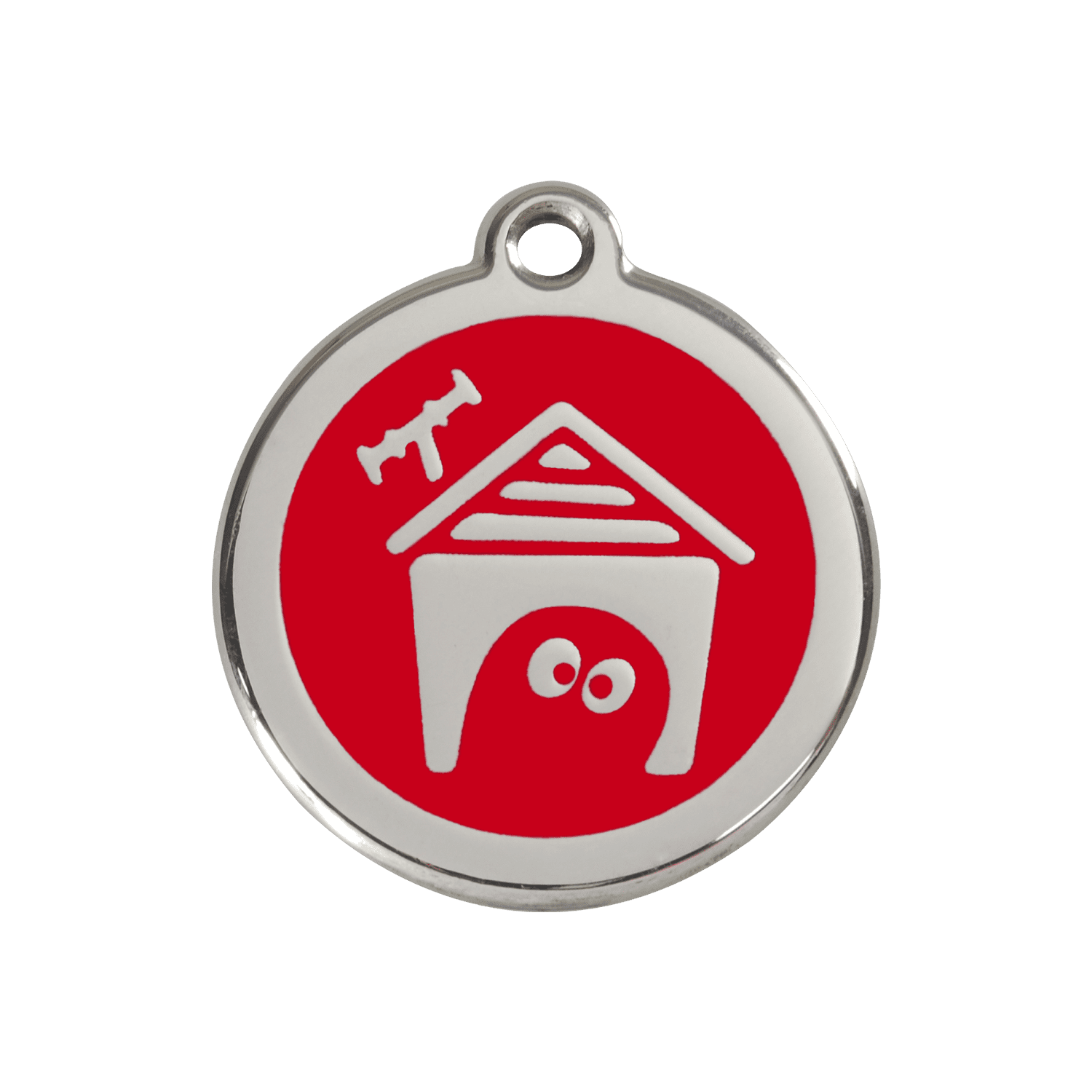 Vue avant - Médaille personnalisée pour chien Red Dingo en émail et acier inoxydable - Motif niche - Rouge - Größe M