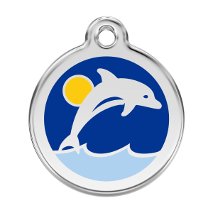 Hundemarke Delfin Dunkelblau Größe L aus Emaille & Edelstahl