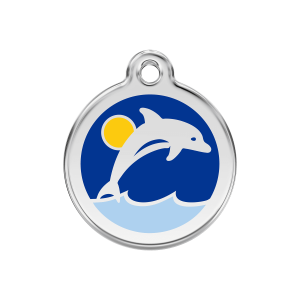 Hundemarke Delfin Dunkelblau Größe M aus Emaille & Edelstahl