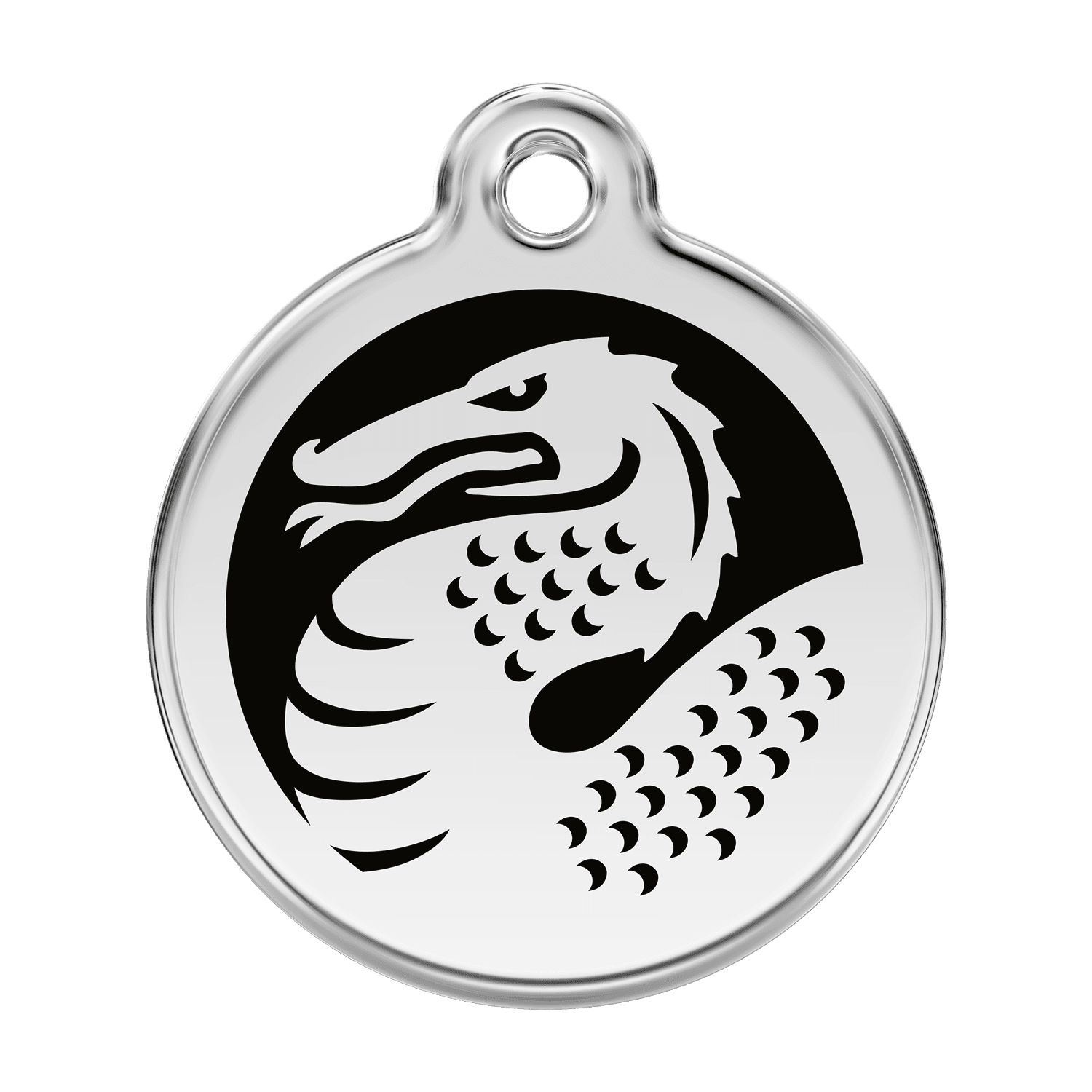 Vue avant - "Médaille personnalisée pour chien en émail et acier inoxydable avec motif de dragon noir - Red Dingo 01-DN-BB-LG"