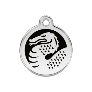 Hundemarke Schwarz Drache aus Emaille und Edelstahl Größe M