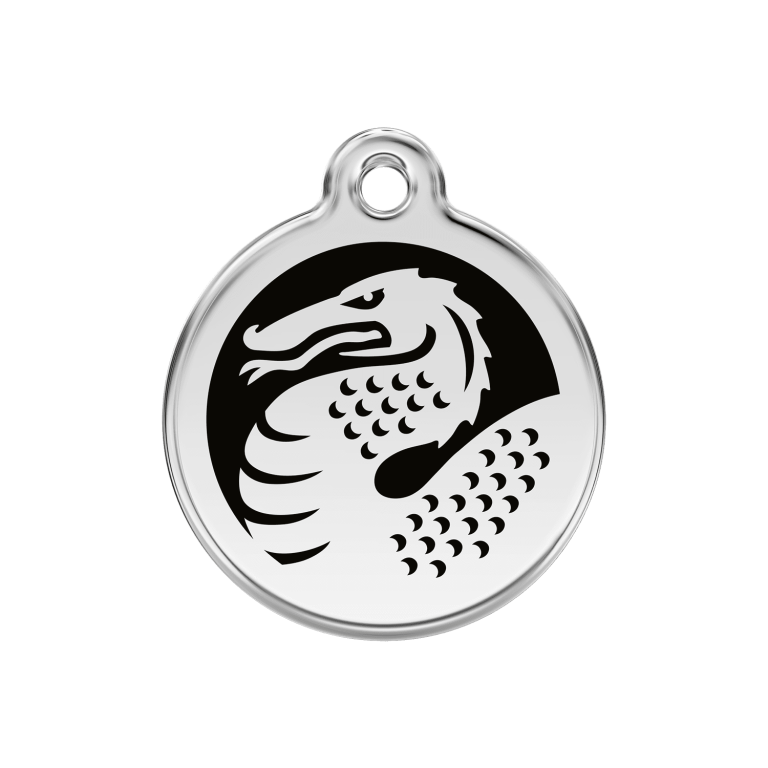 Vue avant - Médaille personnalisable pour chien en émail et acier inoxydable avec motif dragon - Red Dingo - Noir - Größe M