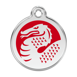 Hundemarke Rot Drache aus Emaille und Edelstahl Größe L