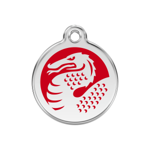 Hundemarke Rot Drache aus Emaille und Edelstahl Größe M