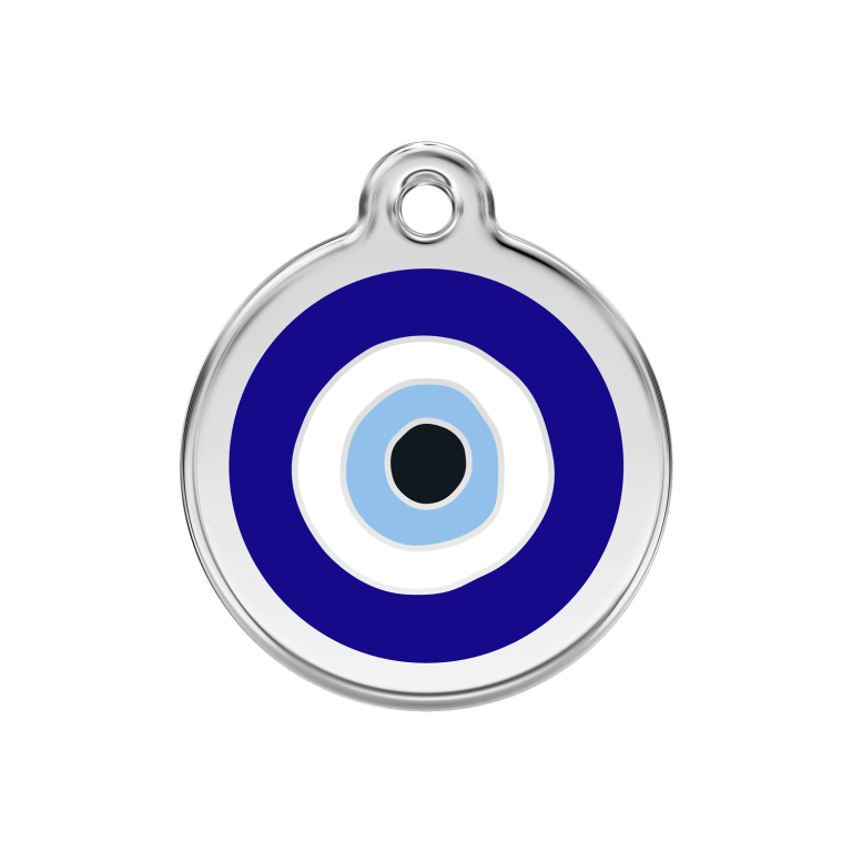 Vue avant - Médaille personnalisée pour chien/chat Red Dingo Émail/Acier inoxydable - Motif Mauvais ?il - Bleu foncé - Größe M