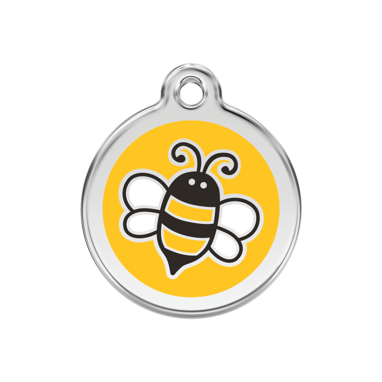 Vue avant - Médaille personnalisée pour chien/chat Red Dingo Émail/Acier Inoxydable Bourdon Jaune 30mm - 01-EY-YE-ME