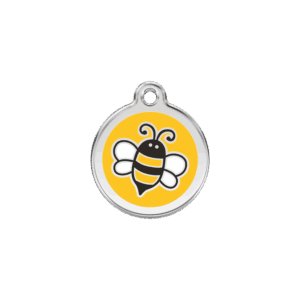 Gelbe Hummel Katzenmarke aus Emaille und Edelstahl, Klein