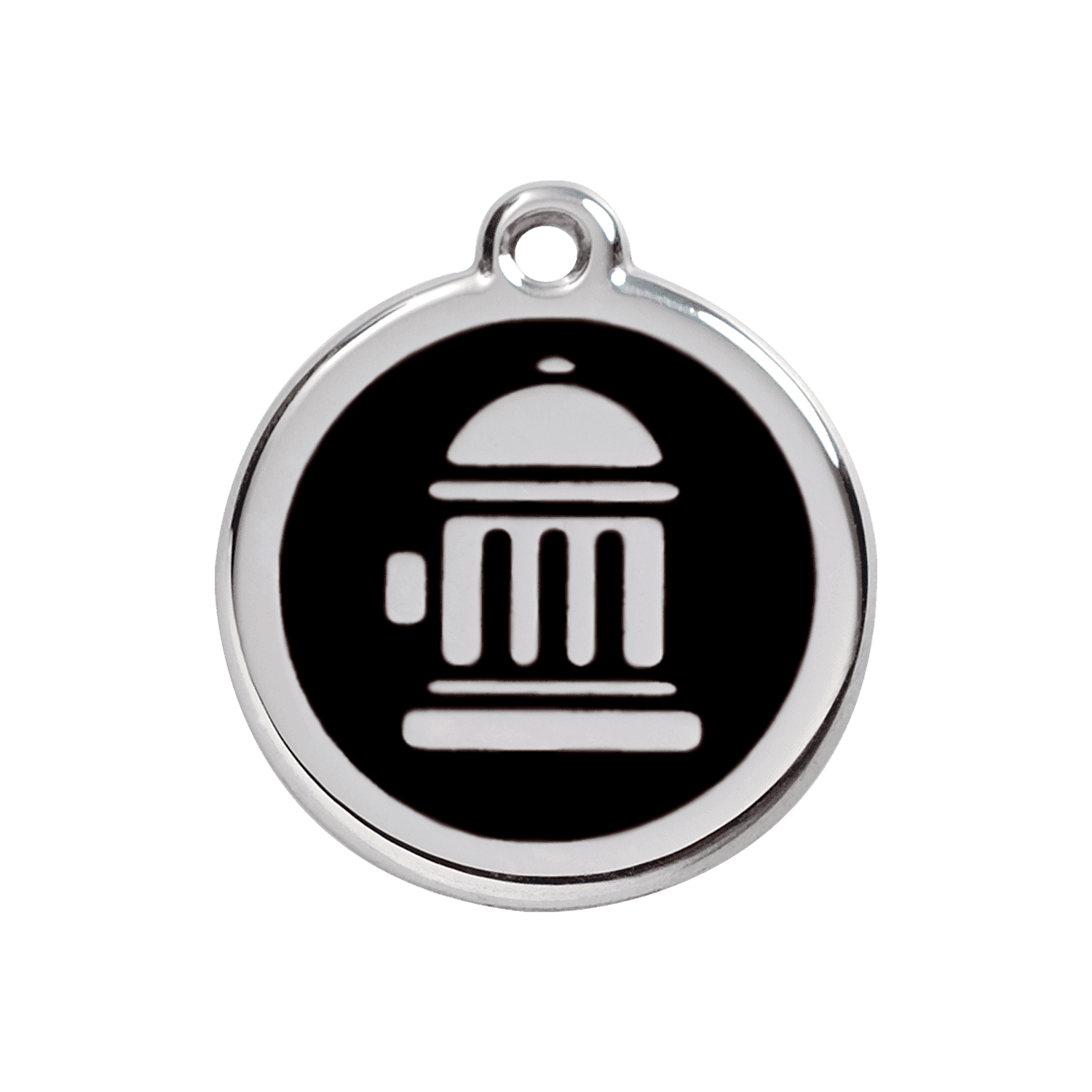 Vue avant - Médaille personnalisée pour chien Red Dingo Émail et acier inoxydable - Bouche d'incendie - Noir - Größe M