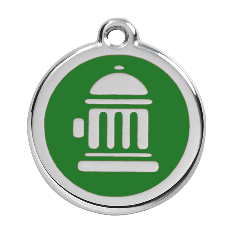 Vue avant - Médaille personnalisable pour chien Red Dingo Émail et acier inoxydable - Bouche d'incendie vert - Größe L