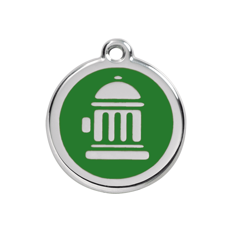 Vue avant - Médaille personnalisée pour chien Red Dingo Émail et acier inoxydable - Motif bouche d'incendie - Vert - Größe M