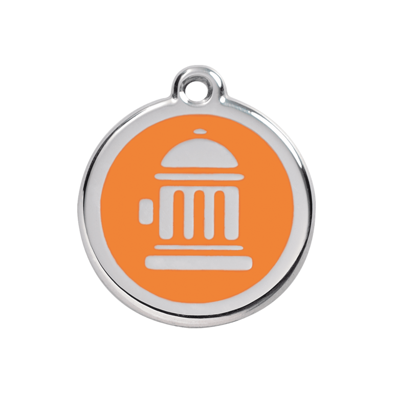 Vue avant - Médaille personnalisée pour chien Red Dingo Émail et acier inoxydable motif bouche d'incendie orange - Größe M - 01-FH-OR-ME