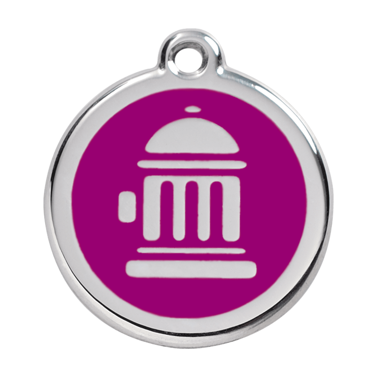 Vue avant - Médaille personnalisée pour chien Red Dingo Émail et acier inoxydable Bouche d'incendie Violet - Größe L