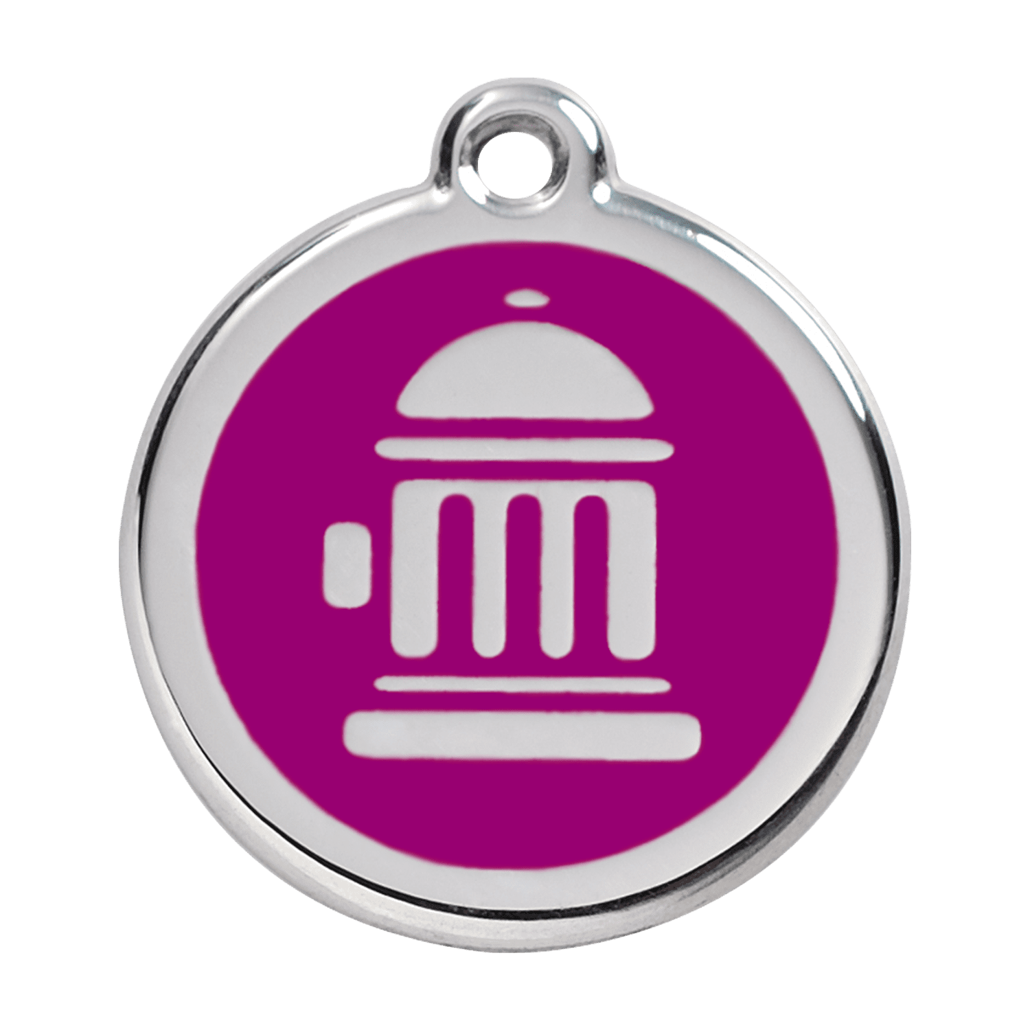 Vue avant - Médaille personnalisée pour chien Red Dingo Émail et acier inoxydable Bouche d'incendie Violet - Größe L