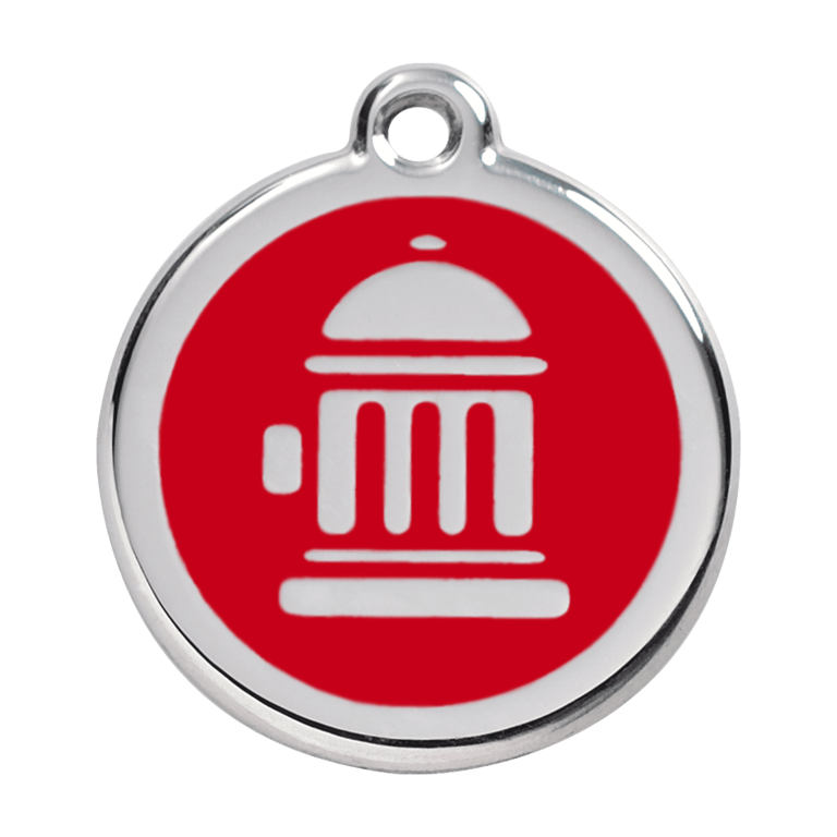 Vue avant - Médaille personnalisée pour chien Red Dingo Émail et acier inoxydable - Bouche d'incendie - Rouge - Größe L