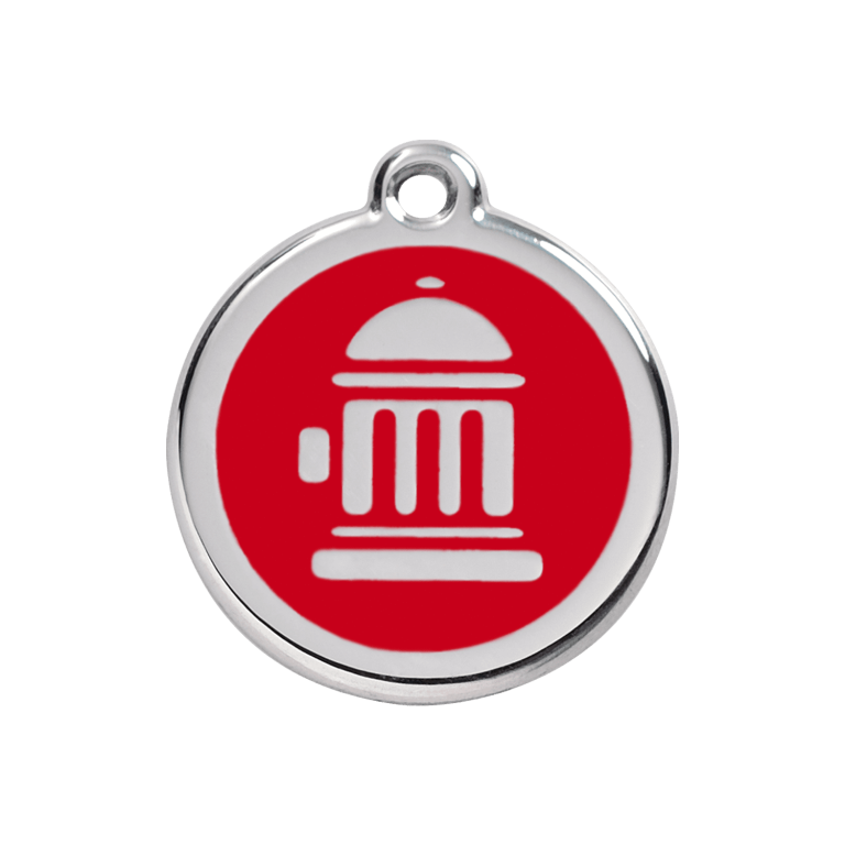 Vue avant - Médaille personnalisée pour chien Red Dingo Émail et acier inoxydable - Bouche d'incendie - Rouge - Größe M