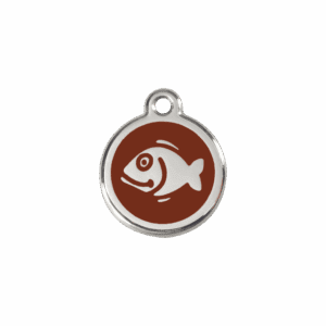 Katzenmarke Fisch braun aus Emaille und Edelstahl, Größe S