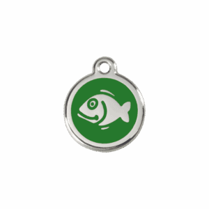 Katzenmarke Fisch Grün aus Emaille und Edelstahl, Größe S