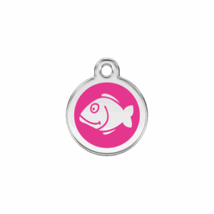 Katzenmarke Fisch aus Emaille und Edelstahl, Größe S, leuchtend rosa