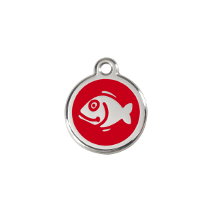 Katzenmarke Fisch aus Emaille und Edelstahl, Größe S, Rot