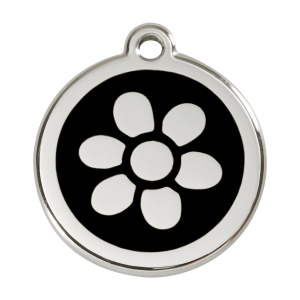 Hundemarke Blume Größe L mit schwarzem Emaille und Edelstahl