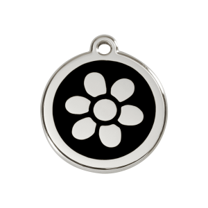 Hundemarke mit schwarzer Emaille-Blume M 30 mm