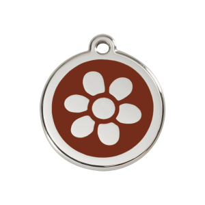 Hundemarke mit brauner Emaille-Blume M 30 mm