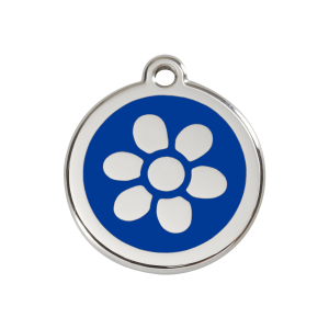 Hundemarke mit dunkelblauer Emaille-Blume M 30 mm