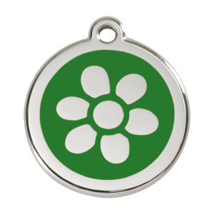 Hundemarke mit grünem Emaille-Blumenmotiv Größe L