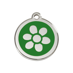 Hundemarke grüne Blume aus Emaille und Edelstahl M 30 mm