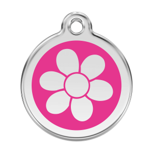 Hundemarke Blume Größe L mit leuchtend rosa Emaille